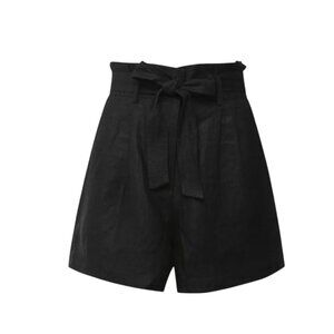 Scarlett Poppies High Waisted Paper Bag Shorts Womens Large Black Cotton Belted